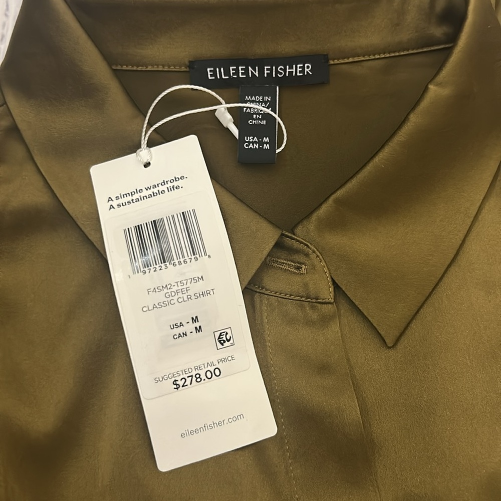 NWT Eileen Fisher Stretch Silk Charmeuse Classic Collar Shirt - Picture 8 of 10